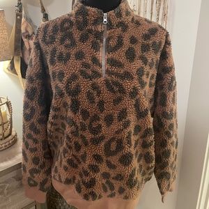 Animal Print Soft Mock Next Half Zip Sweater